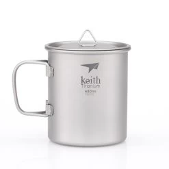 Single-Wall Titanium Mug With Folding Handle And Lid -Outdoor Camping Shop ti3204 78778.1653507144