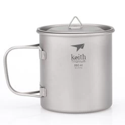 Single-Wall Titanium Mug With Folding Handle And Lid -Outdoor Camping Shop ti3206 65374.1653507144