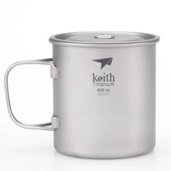 Single-Wall Titanium Mug With Folding Handle And Lid -Outdoor Camping Shop ti3207 27913.1653507144