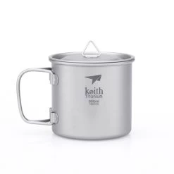 Single-Wall Titanium Mug With Folding Handle And Lid